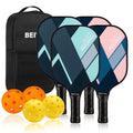 Pickleball Paddles Set of 4 with 4 Balls & Carry Bag - Lightweight 7.9Oz Fiberglass Racket, Non-Slip Comfort Grip, for Men & Women