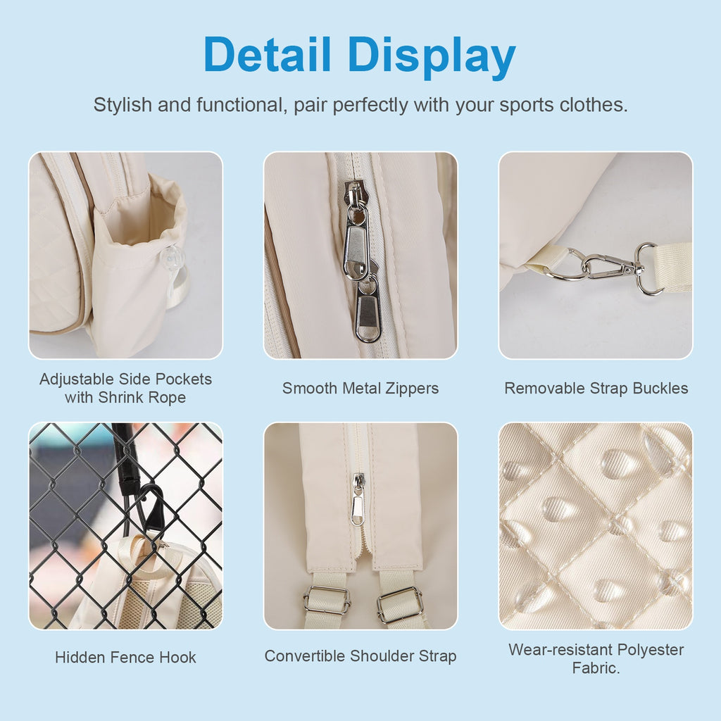 2 Color Options -- Pickleball Sling Bag For Men Women Waterproof Badminton Tennis Backpack With Wet Pocket Hidden Fence Hook Machine Washable