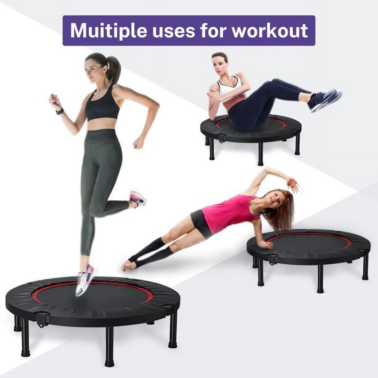 Foldable Mini Trampoline, 40" Rebounder Trampoline for Adults, Indoor Fitness Trampoline Exercise Workout Rebounder with Durable Bungees Outdoor/Garden