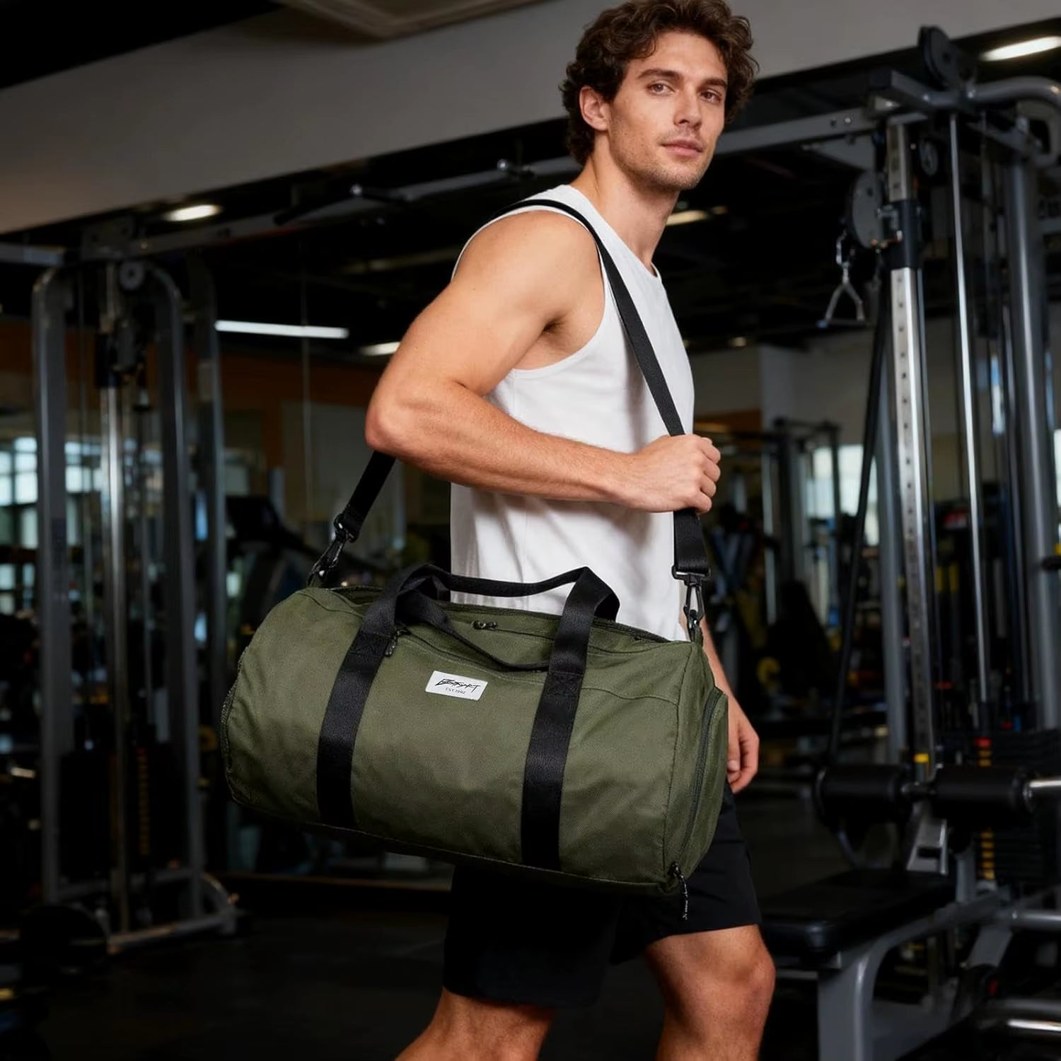 BE SMART Waterproof Men'S Gym Bag with Shoe Compartment, Lightweight Large Duffel for Travel, Sports & Fitness (Olive Green)