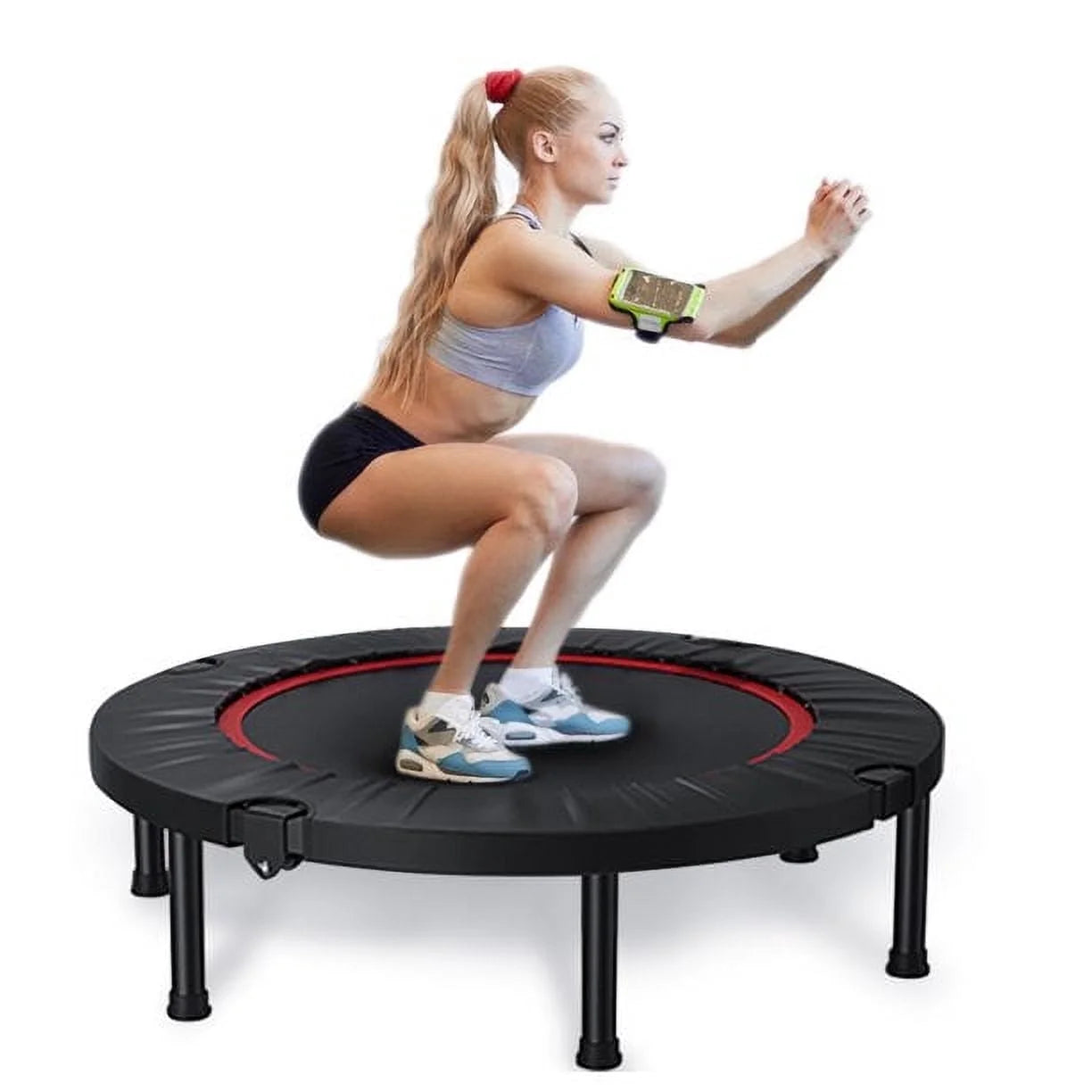 Foldable Mini Trampoline, 40" Rebounder Trampoline for Adults, Indoor Fitness Trampoline Exercise Workout Rebounder with Durable Bungees Outdoor/Garden