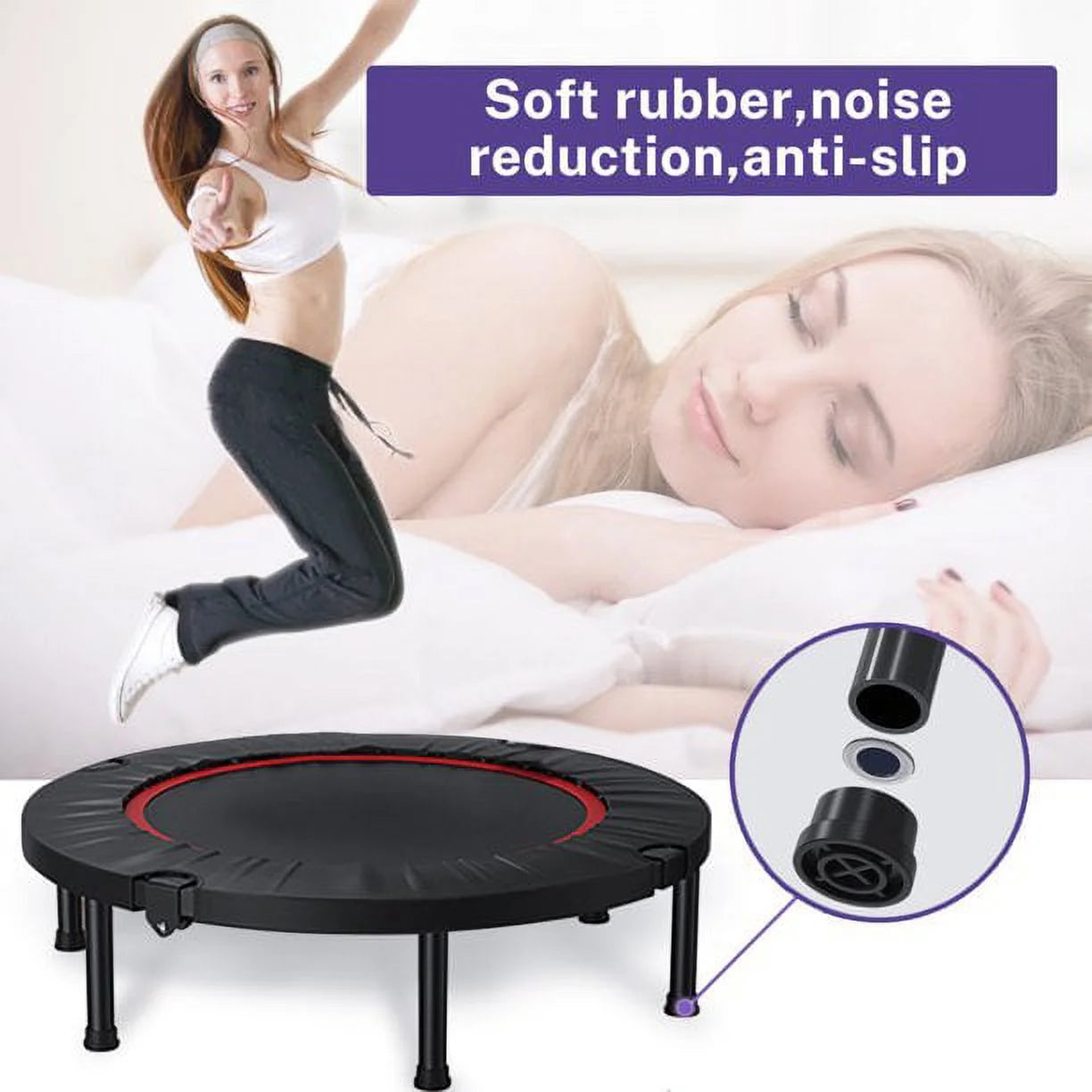 Foldable Mini Trampoline, 40" Rebounder Trampoline for Adults, Indoor Fitness Trampoline Exercise Workout Rebounder with Durable Bungees Outdoor/Garden