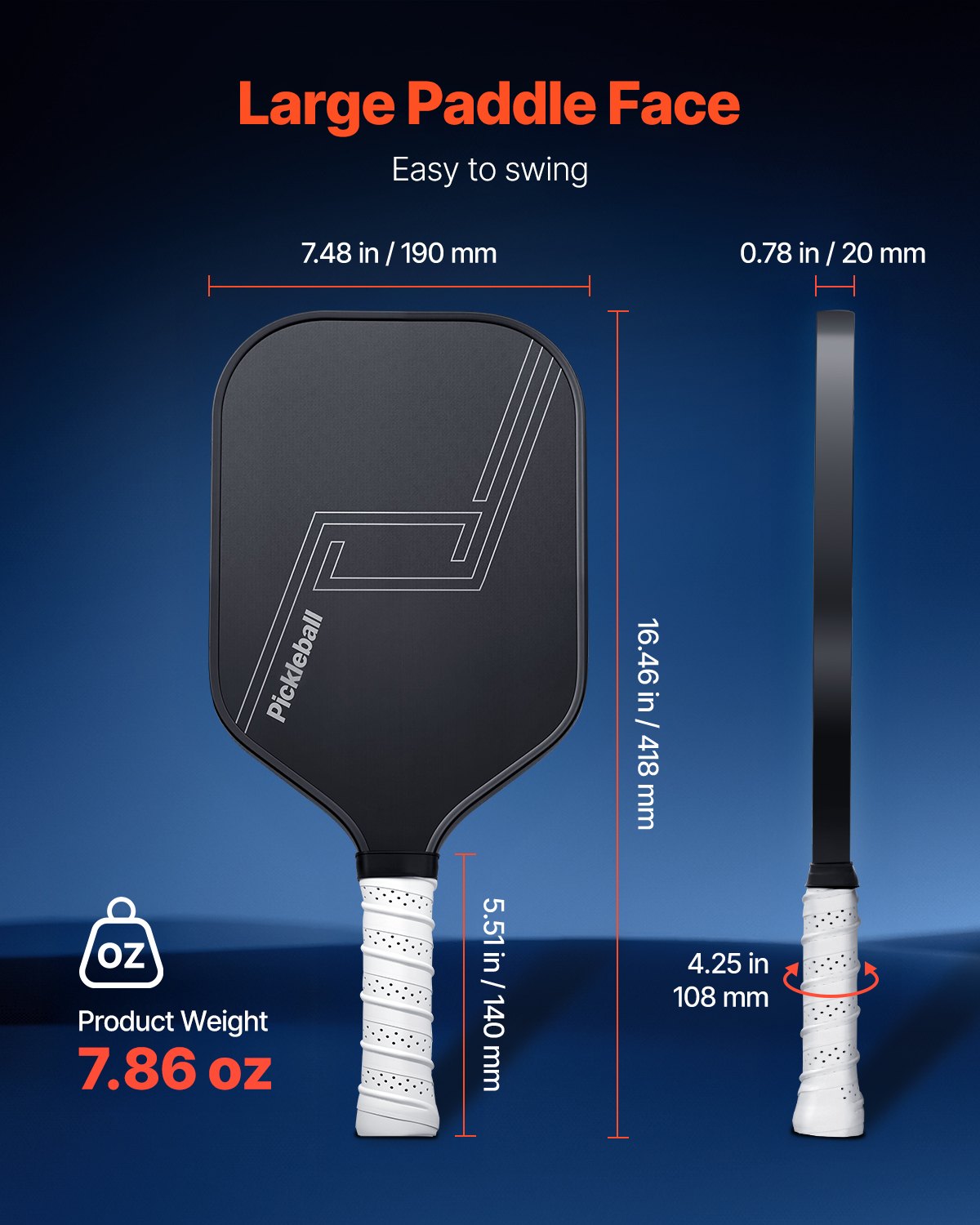 Pro Carbon Fiber Pickleball Paddle Honeycomb Core Racket For Adults Black