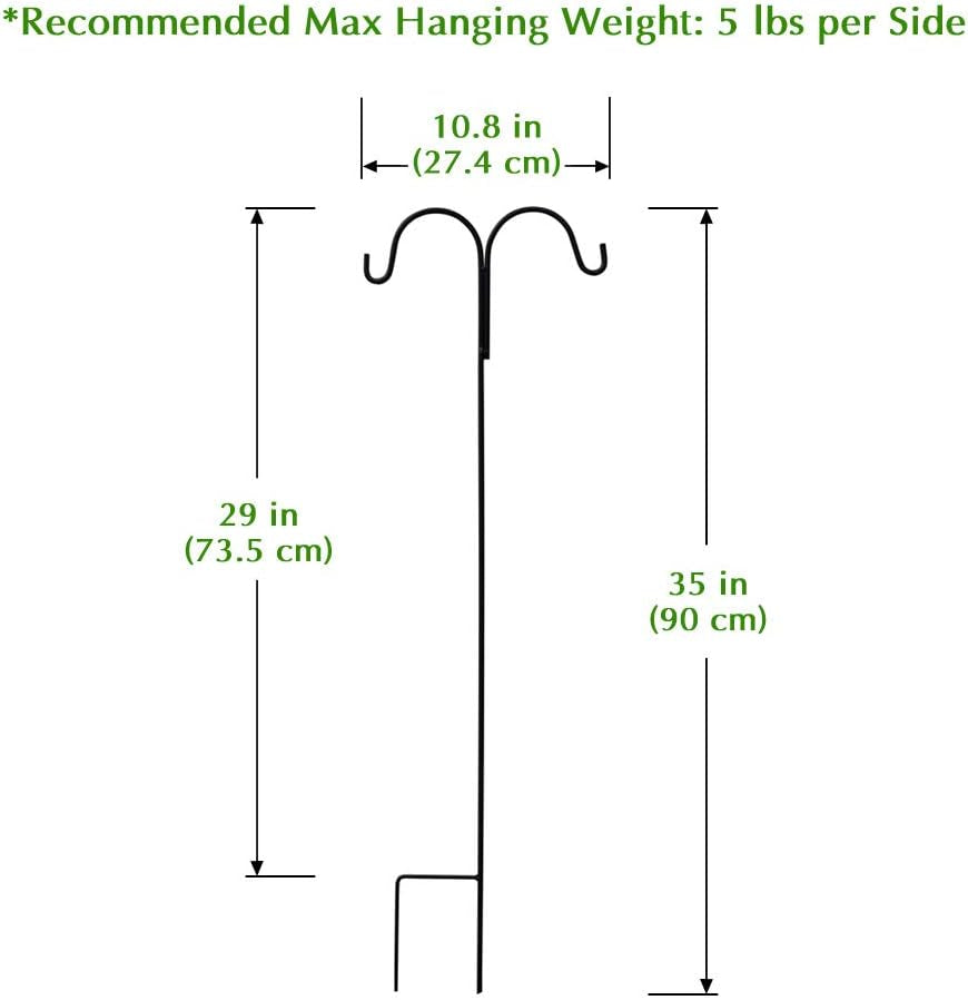 35 Inch Black, Solid (Non-Hollow) Single Piece (No Assembly), Strong Premium Metal Hanger for Weddings Plant Baskets Solar Lights Lantern & Mason Jars