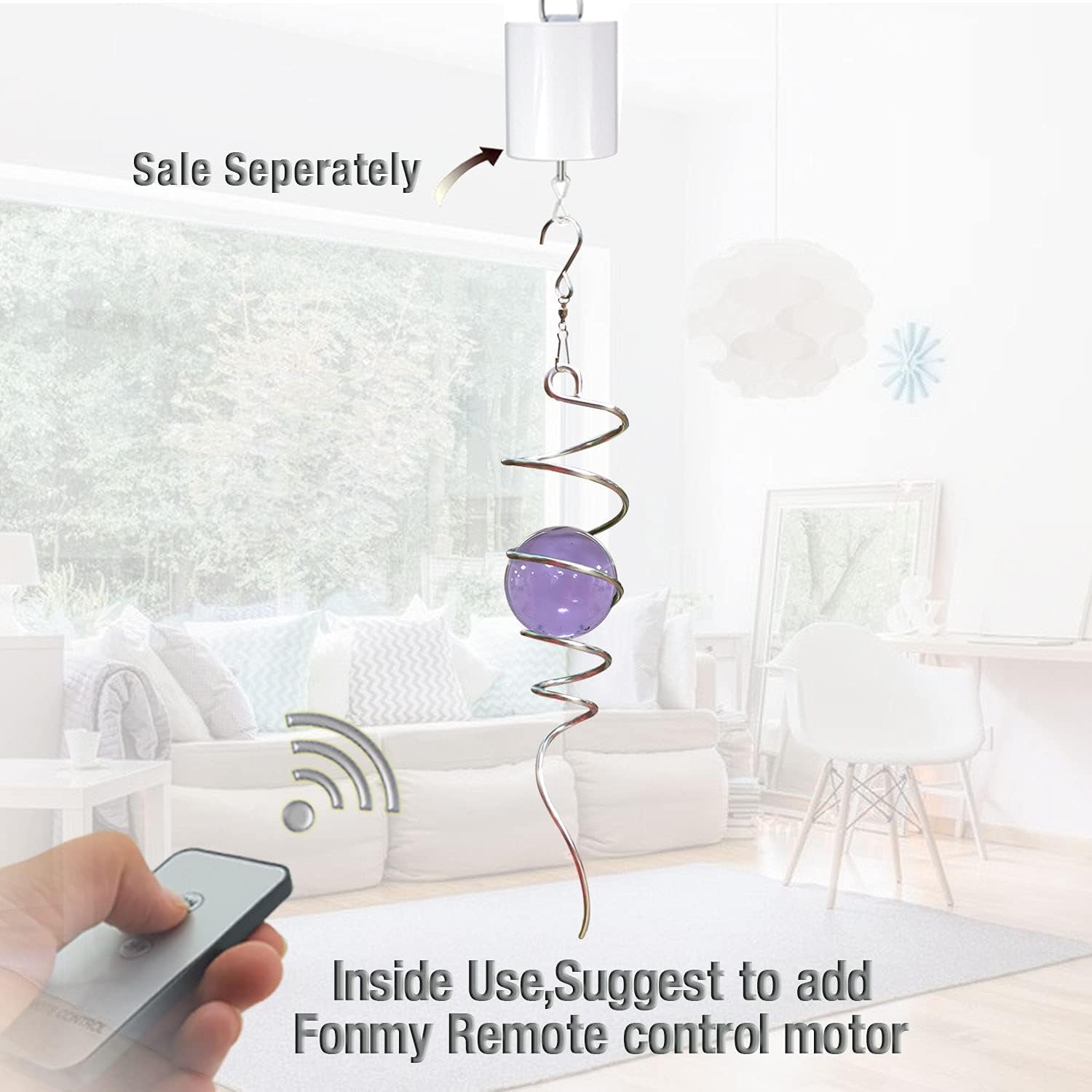 Purple Gazing Ball Spiral Tail Wind Spinner Stabilizer with Swivel Hook 11Inch Stainless Steel Tail and 2 Inch Purple Glass Orb. Indoor Outdoor Garden Decoration Hanging Ornaments