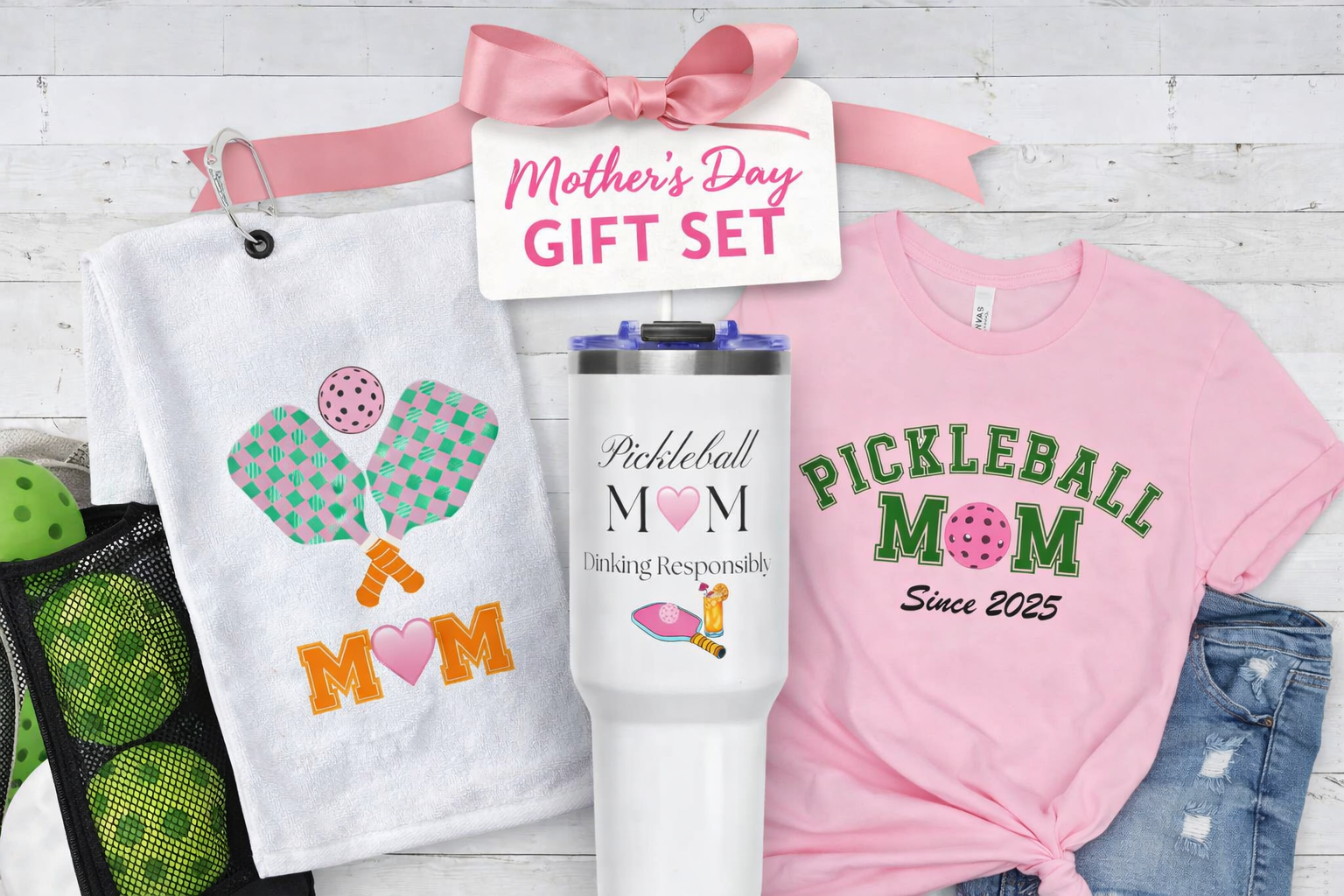 Pickleball Mom Gift Bundle – Tumbler, Court Towel & T-Shirt Set for Mother’s Day