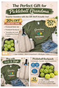 Grandma Pickleball Gift Bundle – Pickleball Backpack, Balls Set & Funny Grandma Shirt – Perfect Gift for Pickleball Lovers