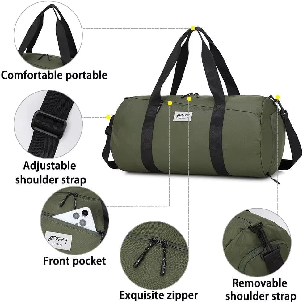 BE SMART Waterproof Men'S Gym Bag with Shoe Compartment, Lightweight Large Duffel for Travel, Sports & Fitness (Olive Green)