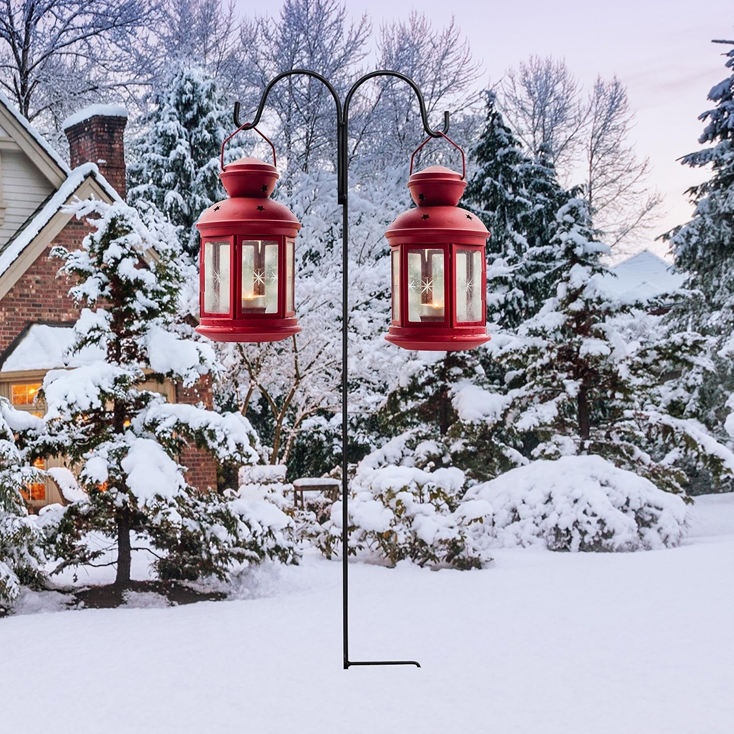 35 Inch Black, Solid (Non-Hollow) Single Piece (No Assembly), Strong Premium Metal Hanger for Weddings Plant Baskets Solar Lights Lantern & Mason Jars