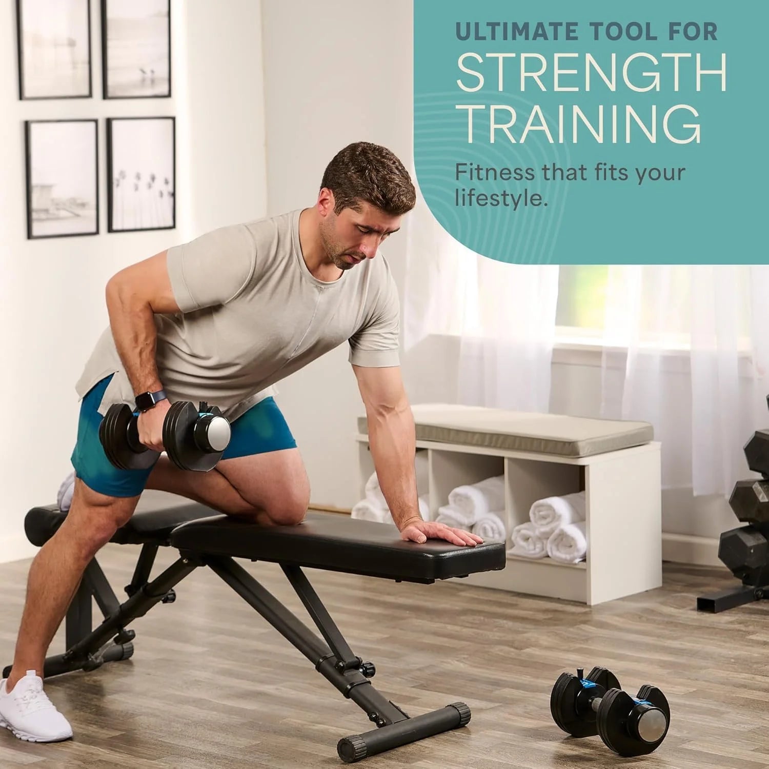 Powerflow plus Adjustable Dumbbell Set - 5In1, 25 Lb Each, Home Workout Equipment, 2 Pack with Rack