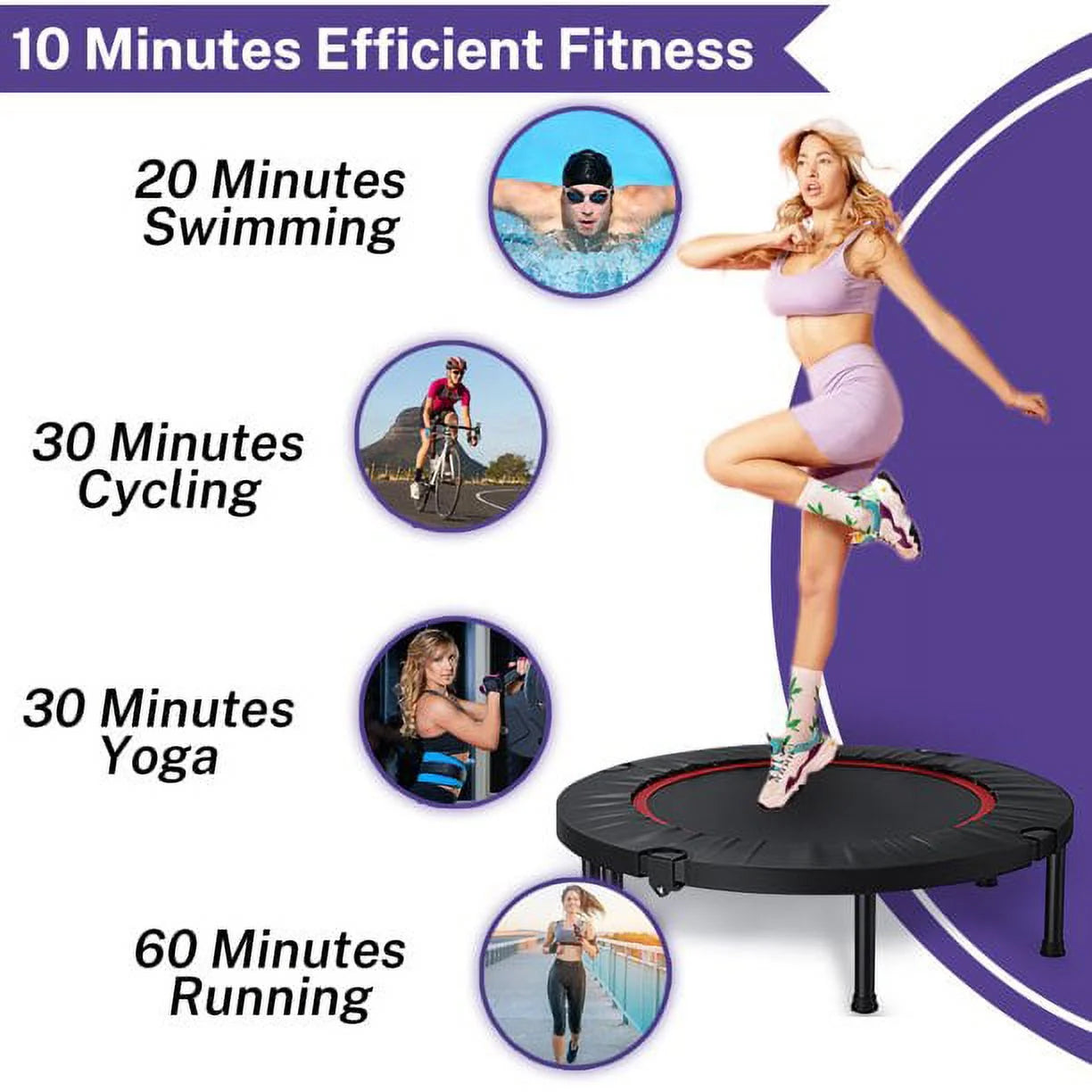 Foldable Mini Trampoline, 40" Rebounder Trampoline for Adults, Indoor Fitness Trampoline Exercise Workout Rebounder with Durable Bungees Outdoor/Garden